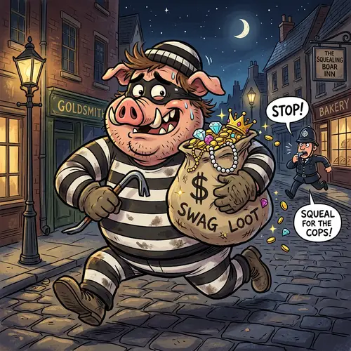 Funny Pig-faced Thief Cartoon | Original Humorous Artwork