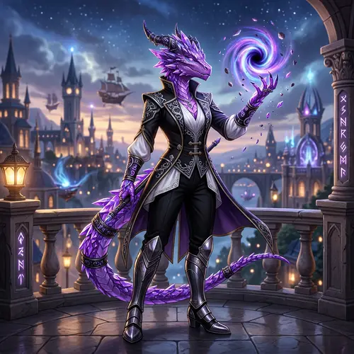 Purple Crystal Dragonborn Aristocrat Mage - Graviturgist in Elegant Attire