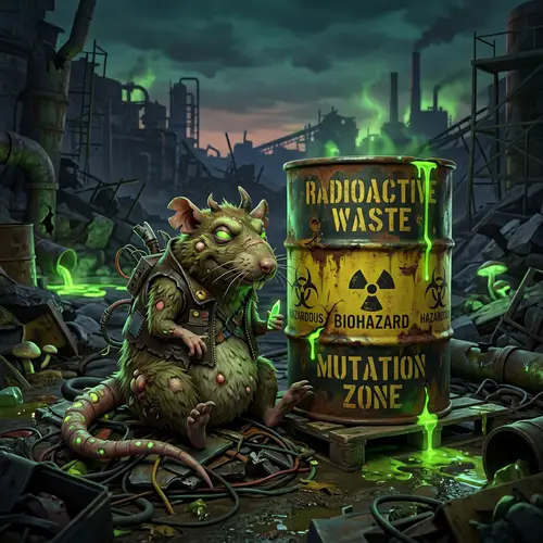 3D Mutant Rat Beside Radioactive Barrel Art