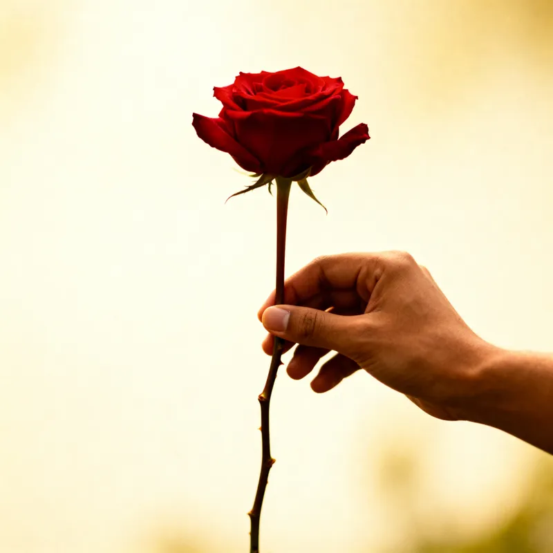 Holding a Red Rose - Symbol of Love