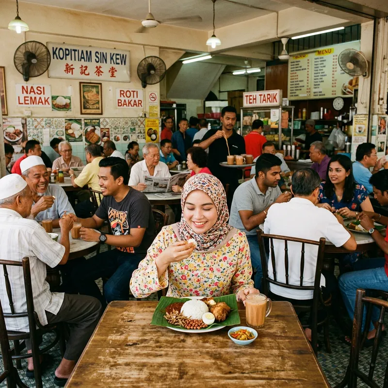 Vibrant Traditional Malaysian Coffee Shop Scene Vibrant Traditional Malaysian Coffee Shop Scene