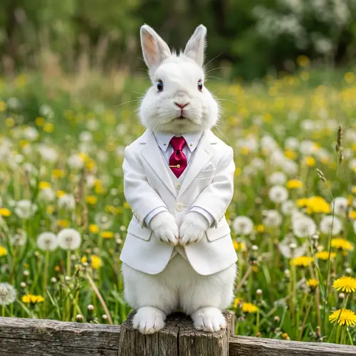 Elegant White Rabbit in Crisp Suit with Red Tie