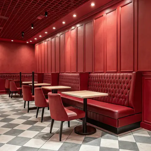 Designing a Space with Deep Red Booths & Chairs