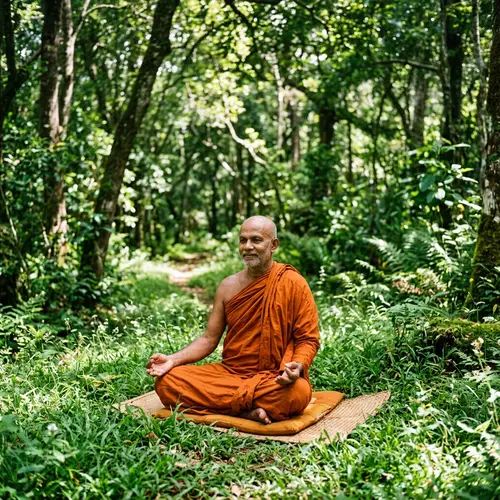 Tranquil South Asian Monk Meditating in Nature