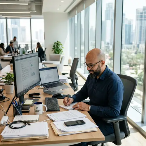 Bald Middle-Eastern Man Working in Modern Office