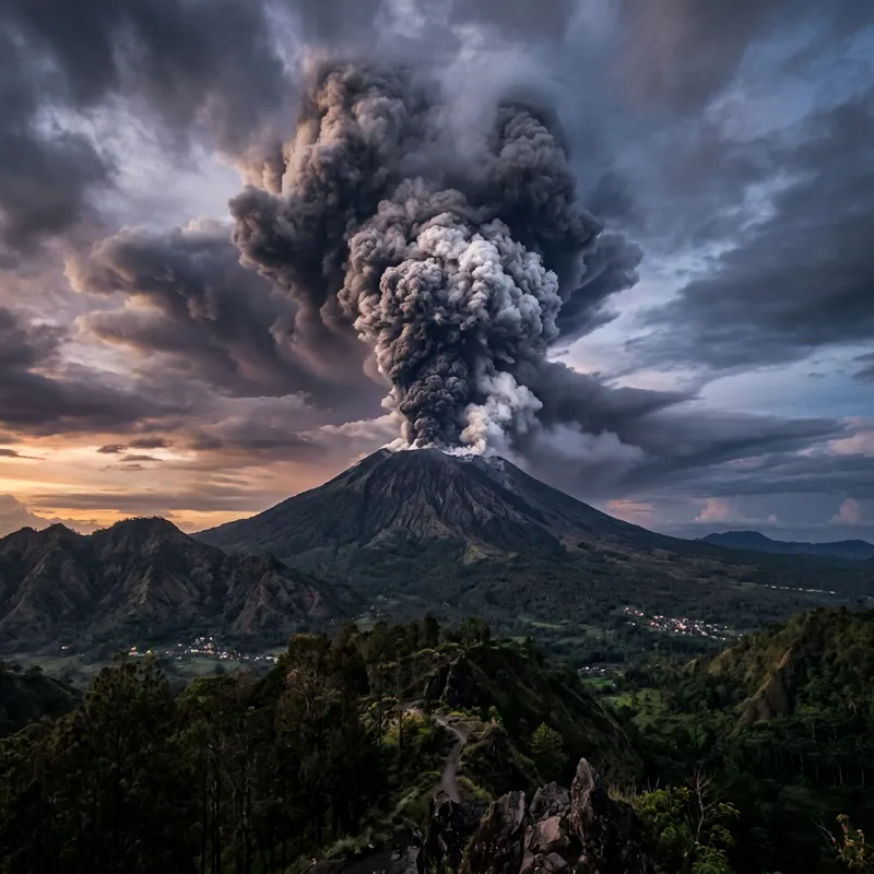 Smoke Flying Over Volcano