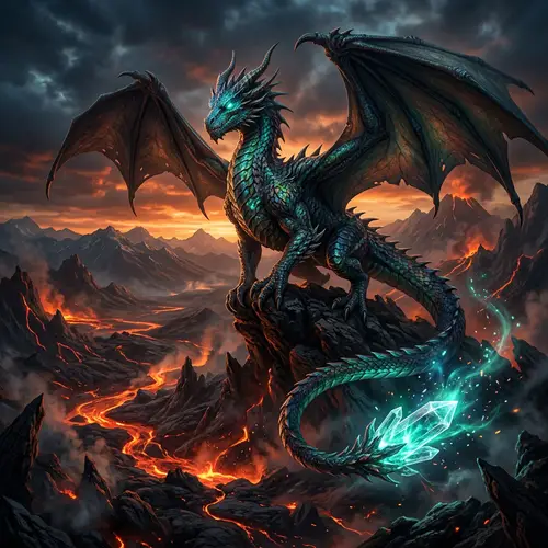 Majestic Dragon: Obsidian to Emerald Scales & Crystal Tail