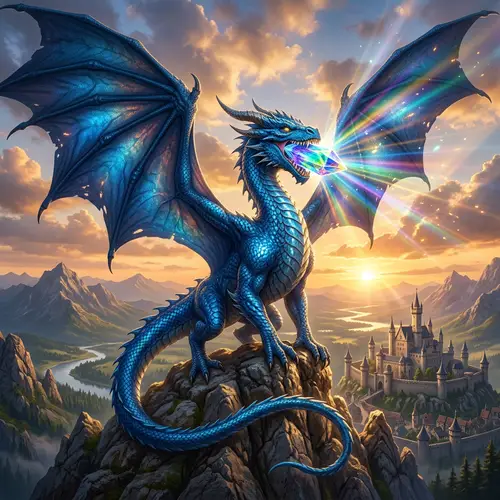 Majestic Cerulean Blue Dragon with Captivating Crystal