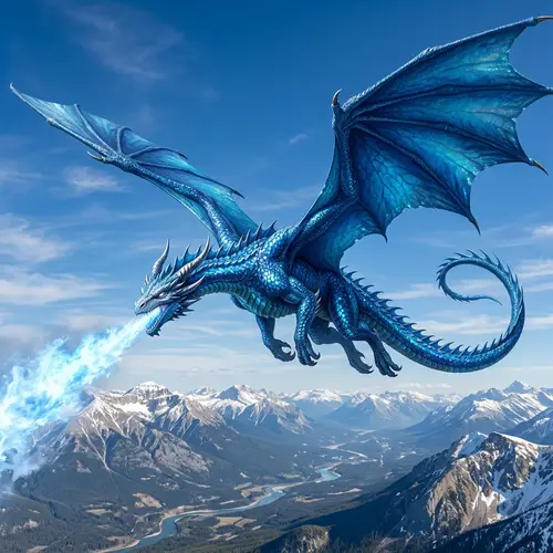 Majestic Blue Dragon Gliding Through Cerulean Skies