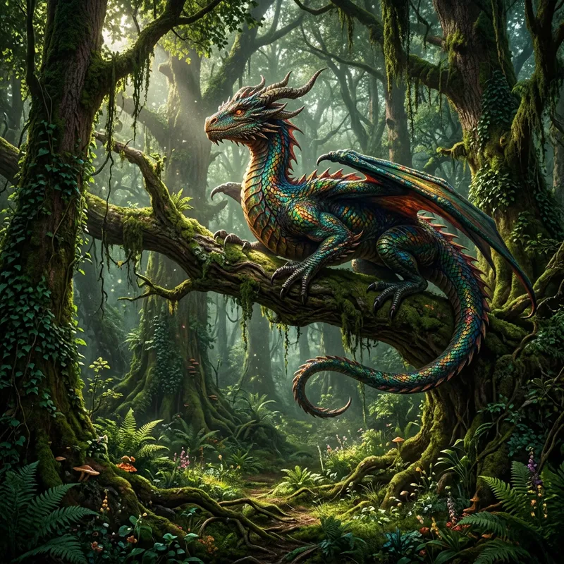 Majestic Dragon in Woodland Setting Majestic Dragon in Woodland Setting