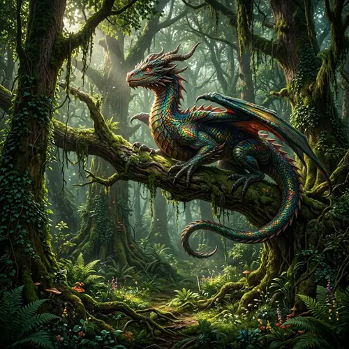Mystical Dragon in Ancient Forest | Enchanted Woodland Scene