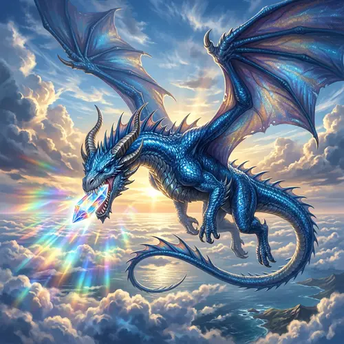 Majestic Blue Dragon in Sky | Mythological Scene