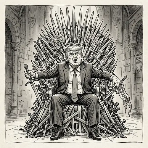 Trump on the Iron Throne: A Satirical Line Art