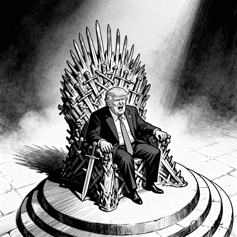 Trump on the Iron Throne: A Satirical Line Art