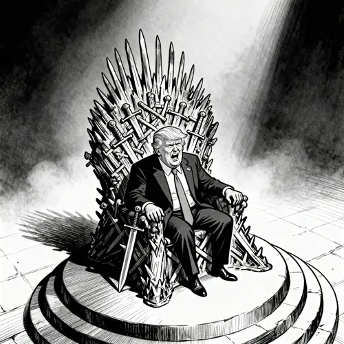 Trump on the Iron Throne: A Satirical Line Art