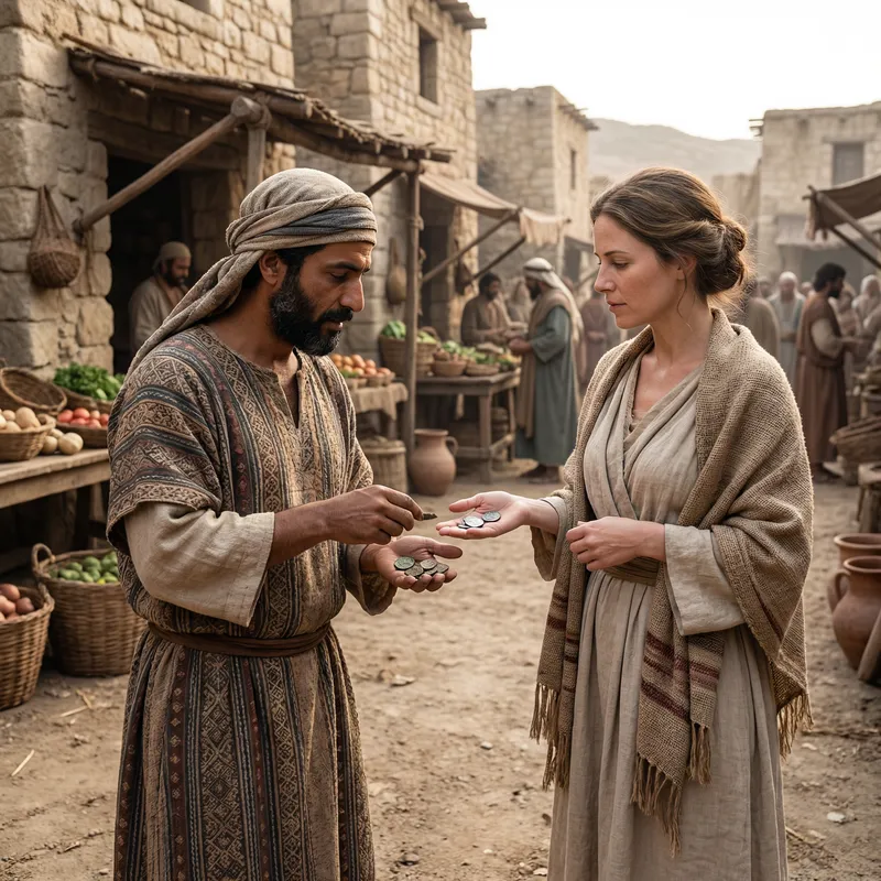 Ancient Times Coin Exchange: Middle-Eastern Man and Caucasian Woman