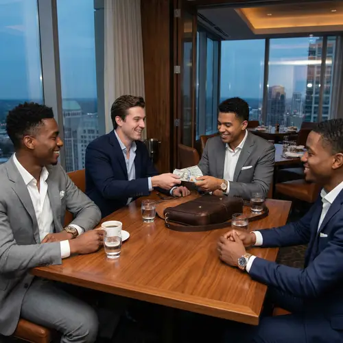 Luxurious Money Exchange: Wealthy Men Swapping Hundred-Dollar Bills