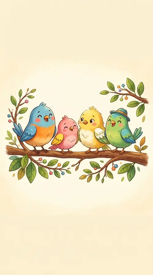 Cute Birds on a Branch - Colorful Children's Story