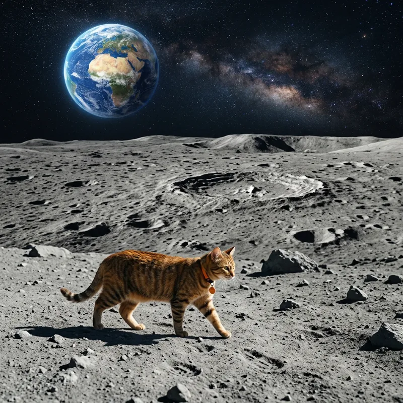 Cat Roaming the Moon | Lunar Landscape View