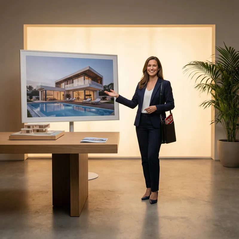 Charming Real Estate Agent Showcasing Luxurious Property Charming Real Estate Agent Showcasing Luxurious Property