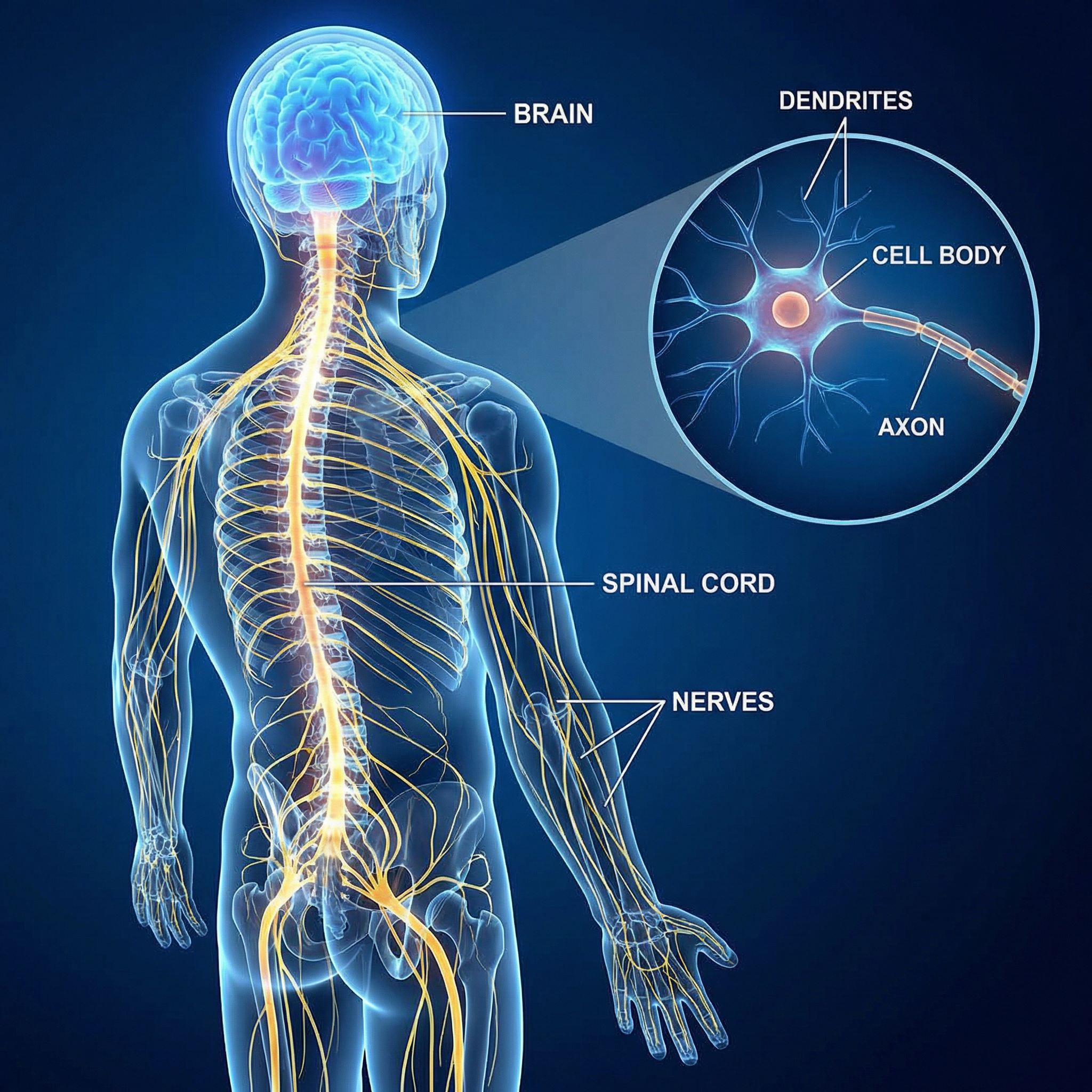 Anatomy Human Body Nerves Nervous System In Human Body Stock Vector