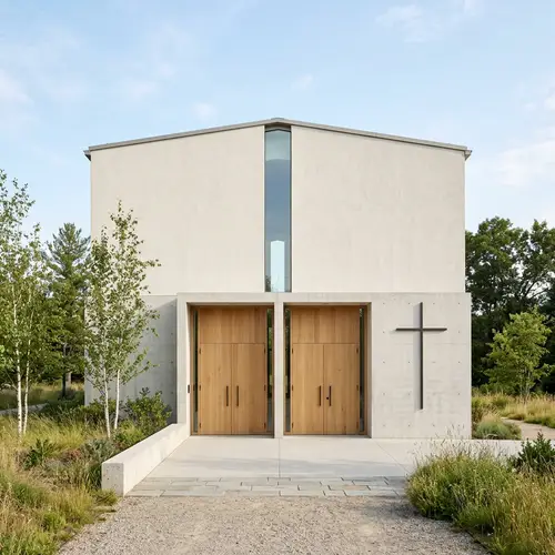Minimalist Church Facade with Two Main Doors
