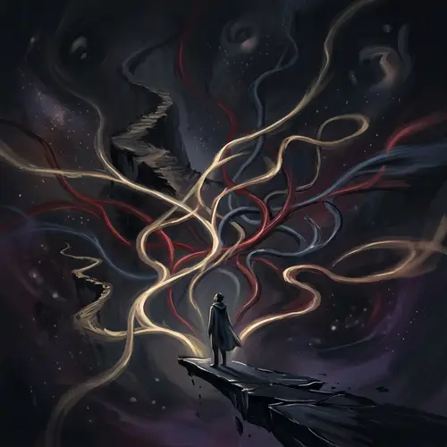 Existentialism Illustration: Lonely Figure & Infinite Paths