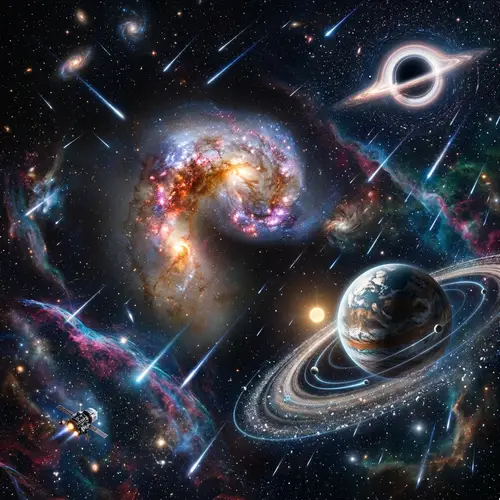 Cosmic Panorama: Galaxies Collide, Nebulae Unfurl