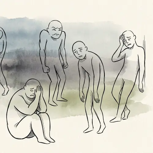 Minimalist Abstract Humanoid Figures Expressing Failure Emotions