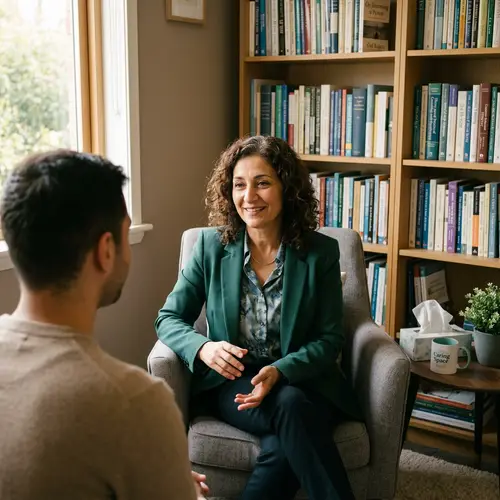 Professional Middle-Eastern Psychotherapist in Calming Office