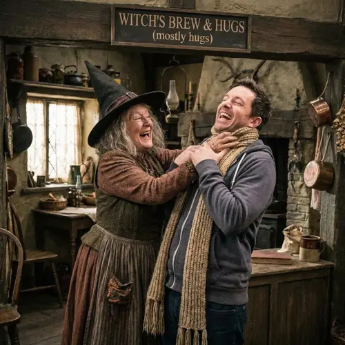Funny Witch Strangling a Man