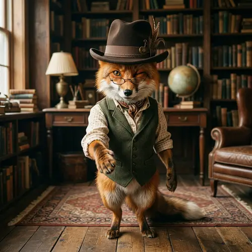 Whimsical Female Fox in Fedora Hat | Vintage Film Camera Capture