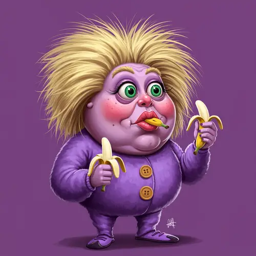 Purple Humanoid Character Enjoying a Banana