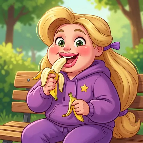 Purple Humanoid Character Enjoying a Banana