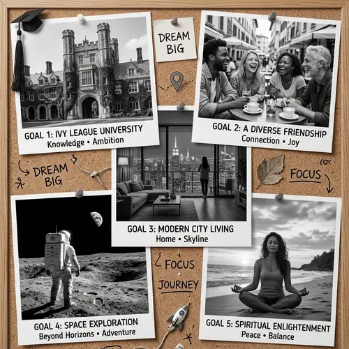 Black & Grey Dreamboard: 5 Life Goals Illustrated