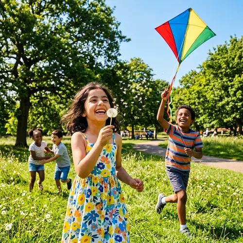 Youthful Joy in a Lush Green Park: Candid Moments of Multicultural Childhood