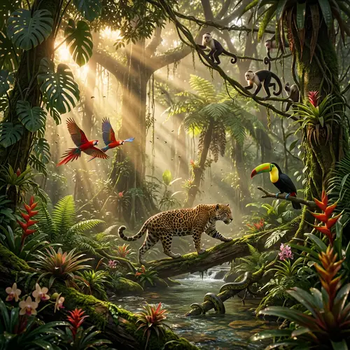 3D Realistic Cinematic Rainforest with Exotic Animals