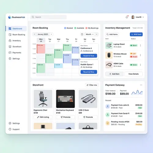 App Design for Room Booking, Stock Management, Product Store & Payments