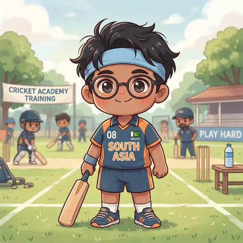 Cute South Asian Male Chibi Anime Character Standing in Sports Training