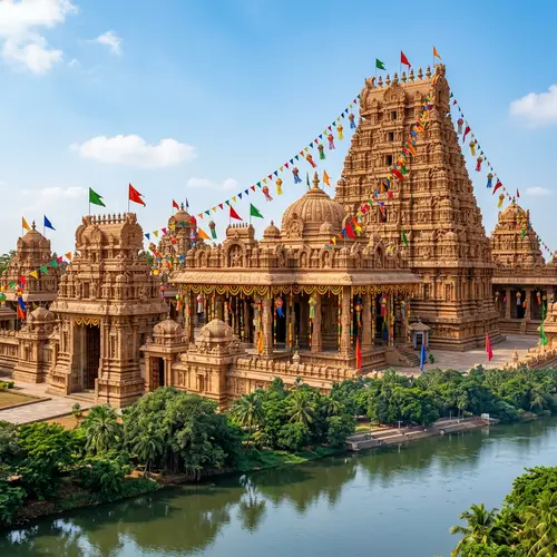 Traditional Hindu Temple Festival Scene