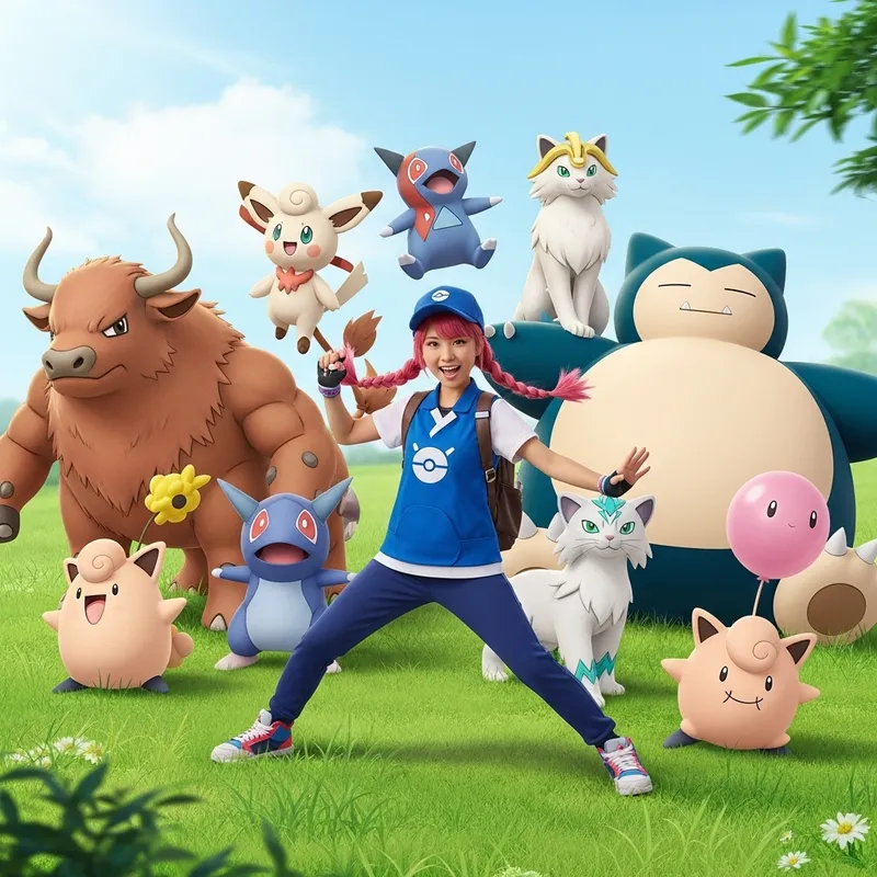 Pokemon Trainer with Team of Unique Pokemon