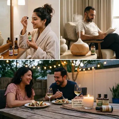 Diverse Scenes with Caster Essential Oils for Skincare & Aromatherapy