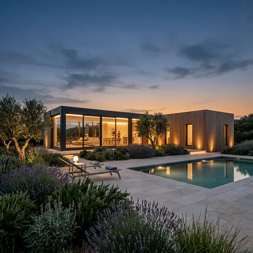 Minimalist L-Shaped House Design with Anthracite Windows and Wooden Slats