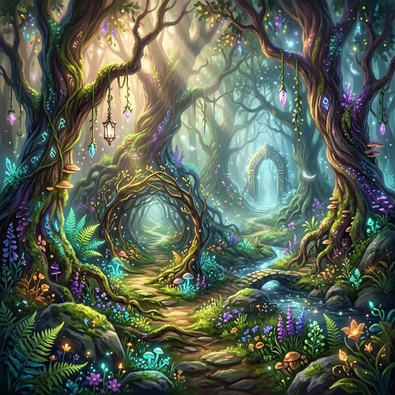 Mystical Forest with Hidden Pathway - Digital Art Mystical Forest with Hidden Pathway - Digital Art