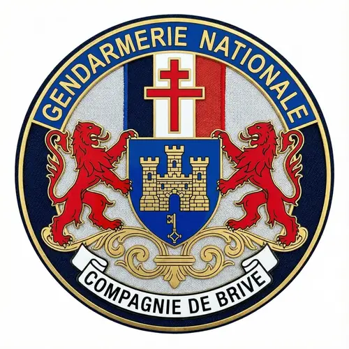 Brive Gendarmerie Shield: Lion Emblems & Lorraine Cross