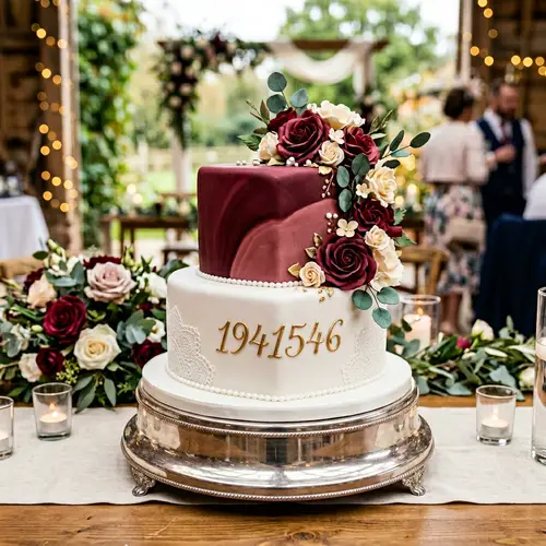 Elegant White Heart Cake with Burgundy Fondant