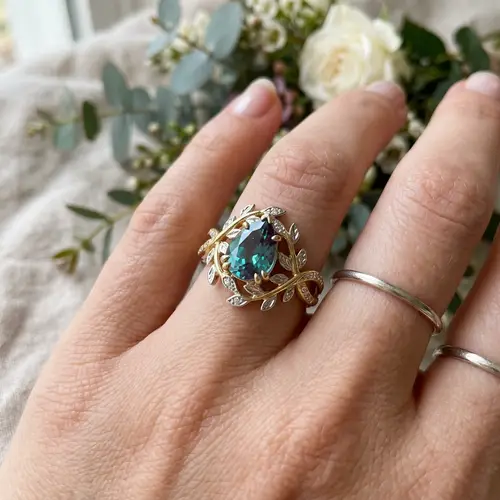 Unique Yellow & White Gold Engagement Ring with Alexandrite