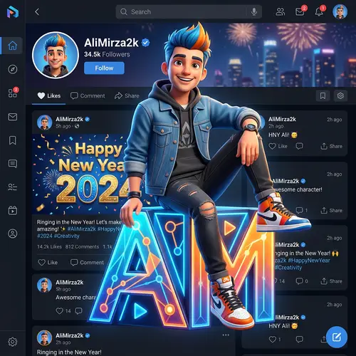 Unique Animated Character Sitting on Instagram Logo | Happy New Year