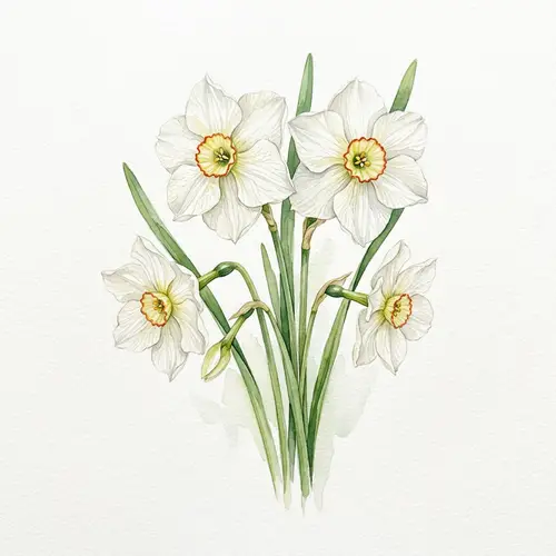 Watercolor Narcissus Flowers: Intricate Yellow & White