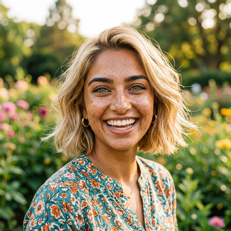 Stunning South Asian Girl with Blonde Bob & Green Eyes